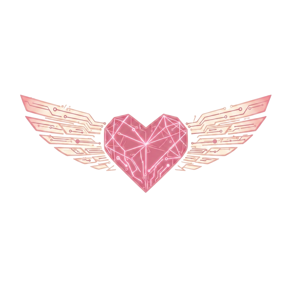 Logotipo de Henko Systems: un corazón de circuitos con alas